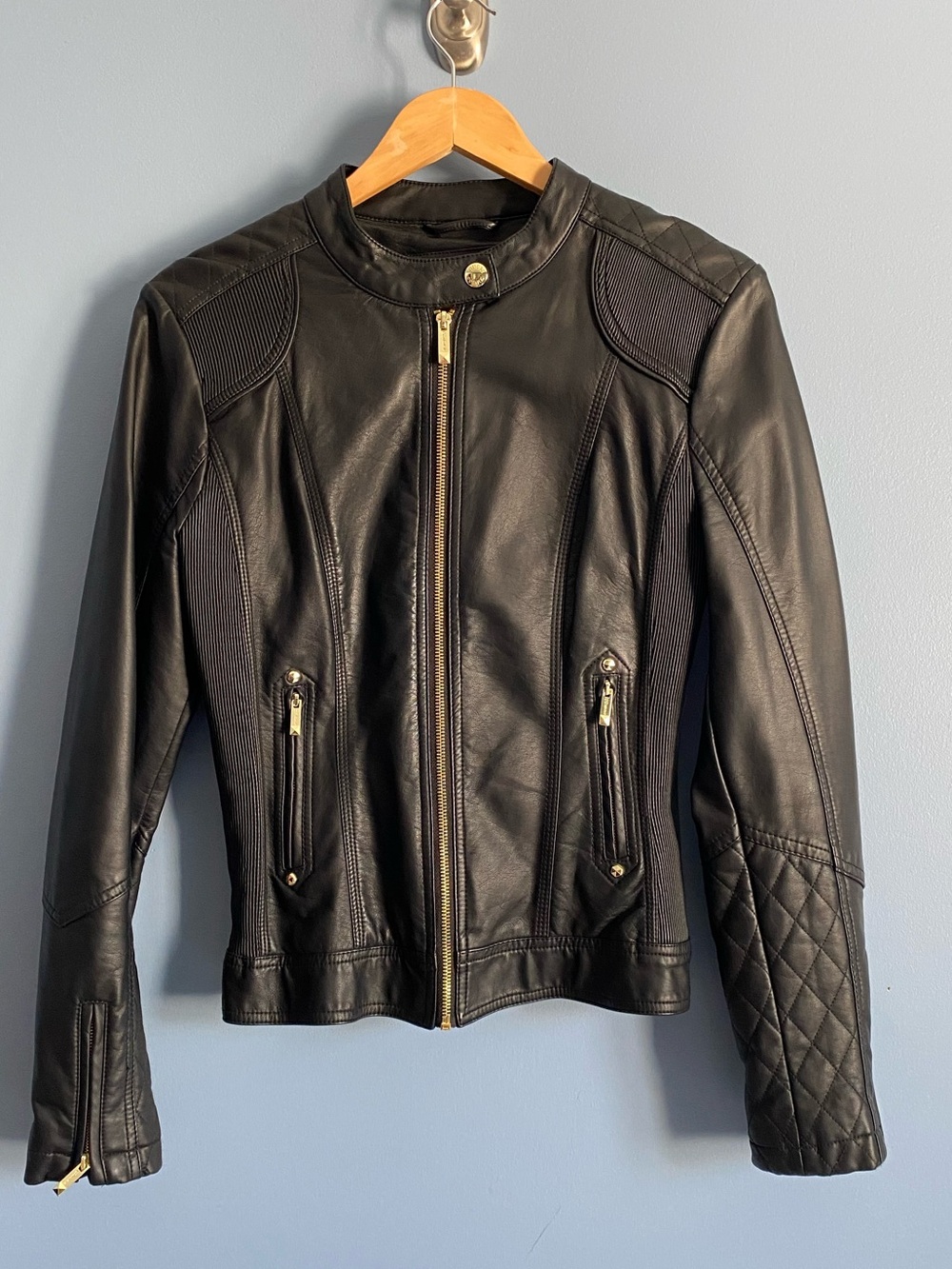 GUESS Black Faux-Leather Zip-Front Women's Moto Jacket